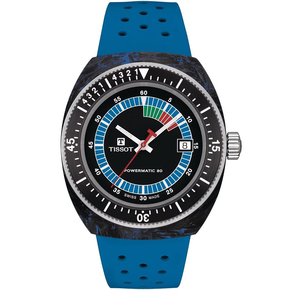 TISSOT 天梭Sideral S系列 70年代鍛造碳機械手錶-藍 T1454079705701